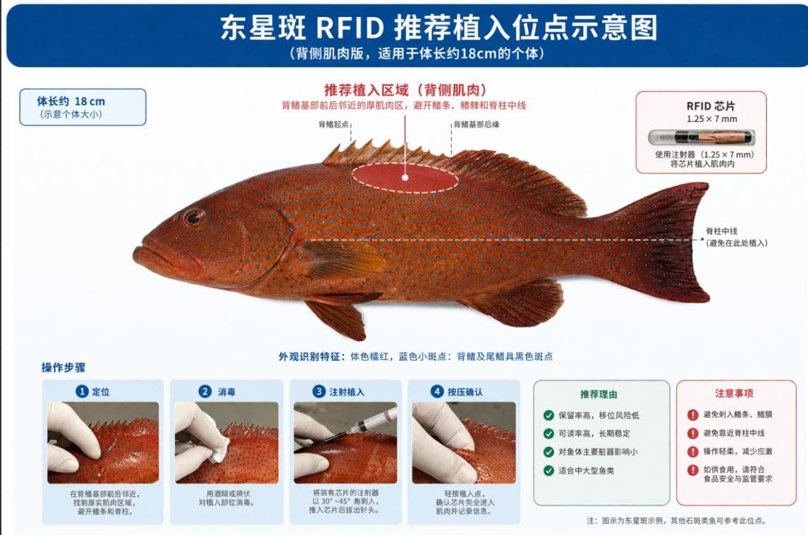Schematic Diagram of Recommended RFID Implantation Sites for Crimson Snapper